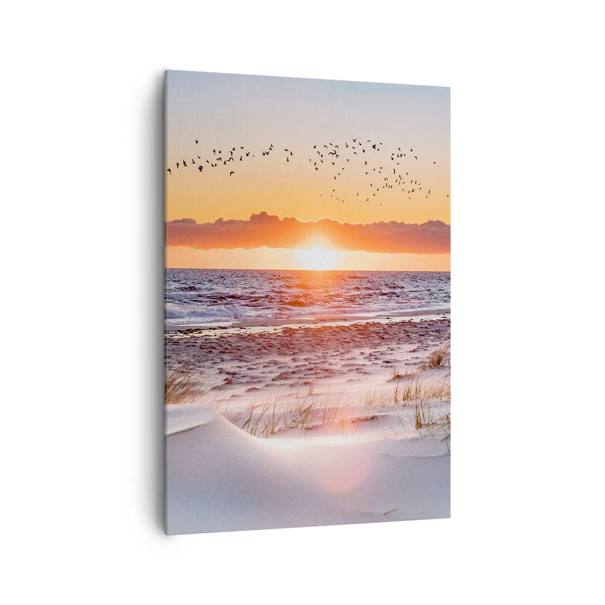 Cuadro sobre lienzo - Impresión de Imagen - Puesta de sol sobre el mar con vistas a las dunas - 70x100cm - Paisaje horizontal - Decoración de pared moderna para salón y dormitorio ARTTOR