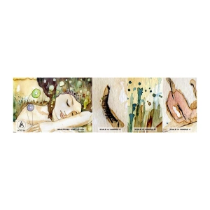 Muestra de fotomural autoadhesivo Deluxe Sticker - Sueño esmeralda y violeta - Abstracción, Mujer, Ilustración - 100x30 cm