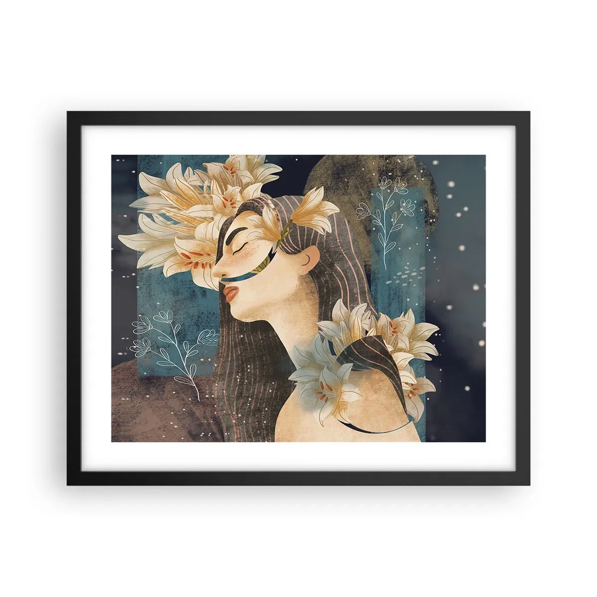 Póster en marco negro - Cuento de princesa con lirios - 50x40 cm