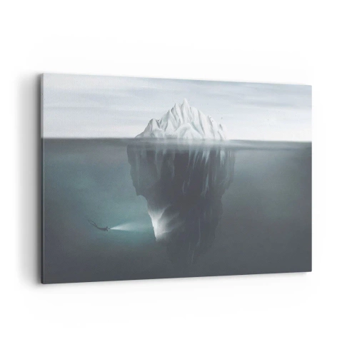 Cuadro sobre lienzo - Impresión de Imagen - Un iceberg en el agua con un buzo y un reflector debajo de la superficie. - 120x80cm - Misterio submarino - Decoración de pared moderna para salón y dormitorio ARTTOR