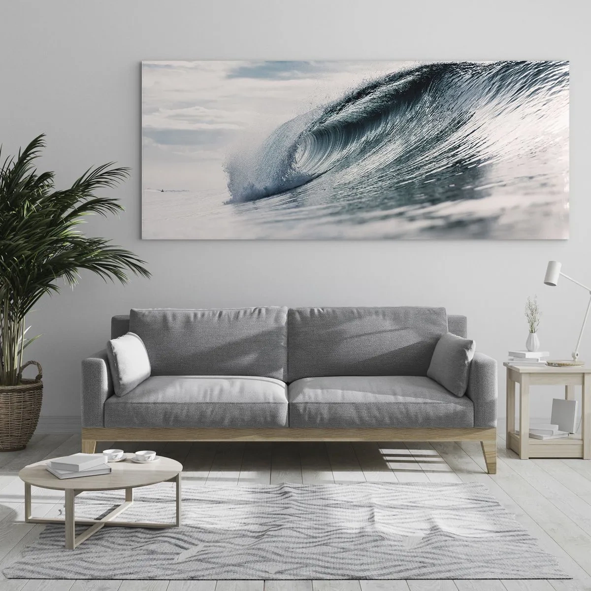 Cuadro sobre vidrio - Impresiones sobre Vidrio - Una ola del mar capturada en un momento dinámico contra el cielo. - 160x50cm - La cima del océano - Decoración de pared moderna para salón y dormitorio ARTTOR