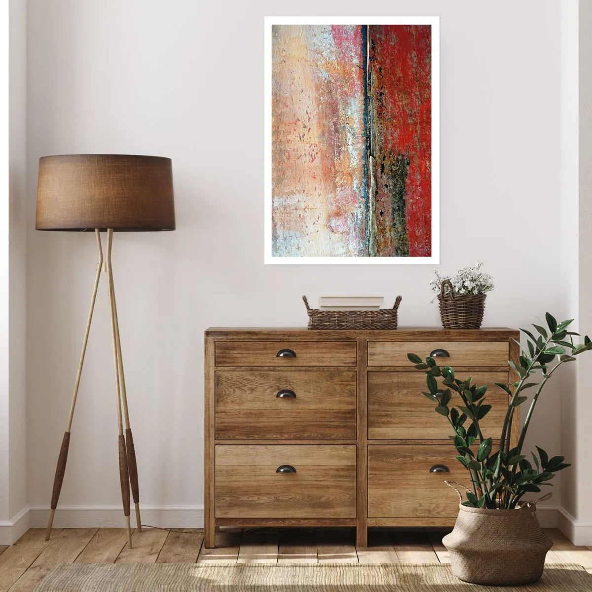 Póster - Textura abstracta con abrasiones en rojo y beige. - 50x70cm - Tal vez sea el mar - Decoración de pared moderna para salón y dormitorio ARTTOR