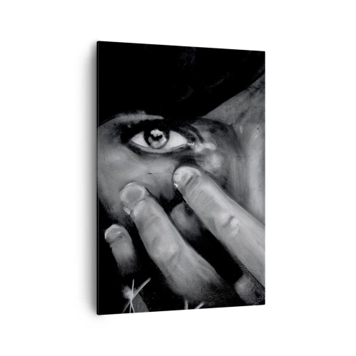 Cuadro sobre lienzo - Impresión de Imagen - Retrato en blanco y negro de una mujer cubriéndose la cara con las manos. - 70x100cm - No diré quién lo pintó - Decoración de pared moderna para salón y dormitorio ARTTOR