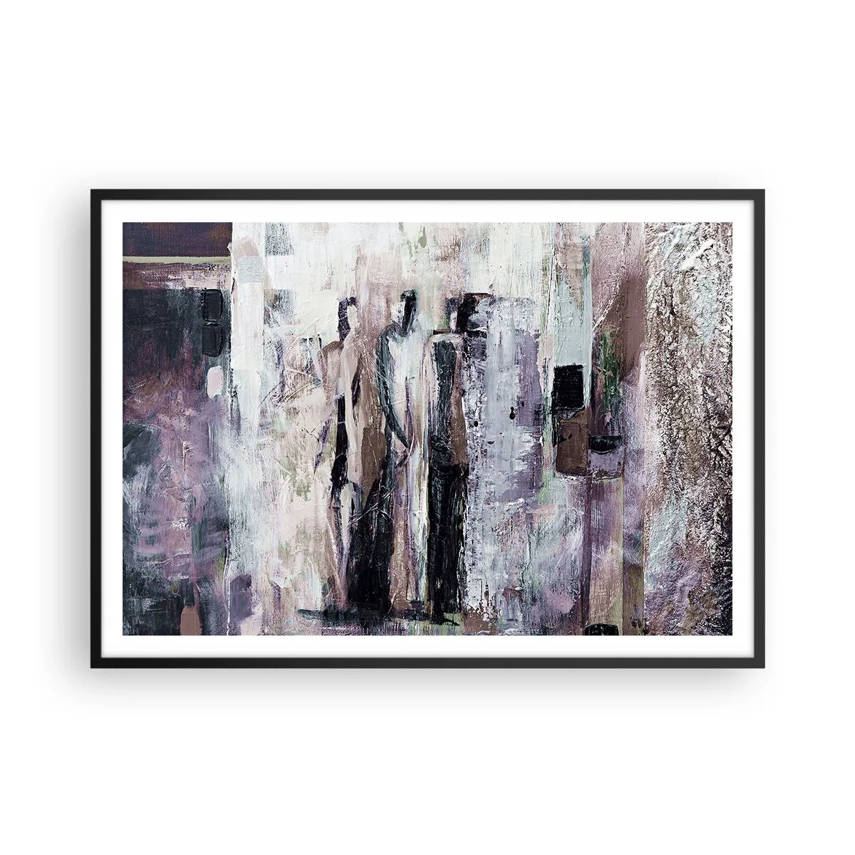 Póster en marco negro - Una composición abstracta con tres figuras en colores pastel. - 100x70cm - El trío misterioso - Decoración de pared moderna para salón y dormitorio ARTTOR