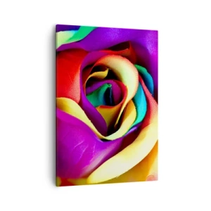 Cuadro sobre lienzo - Impresión de Imagen - Una rosa colorida en tonos arcoíris. - 50x70cm - Es imposible - Decoración de pared moderna para salón y dormitorio ARTTOR