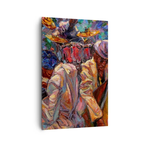 Cuadro sobre lienzo - Impresión de Imagen - Escena de jazz enérgica con músicos e instrumentos. - 80x120cm - En un ritmo mágico - Decoración de pared moderna para salón y dormitorio ARTTOR