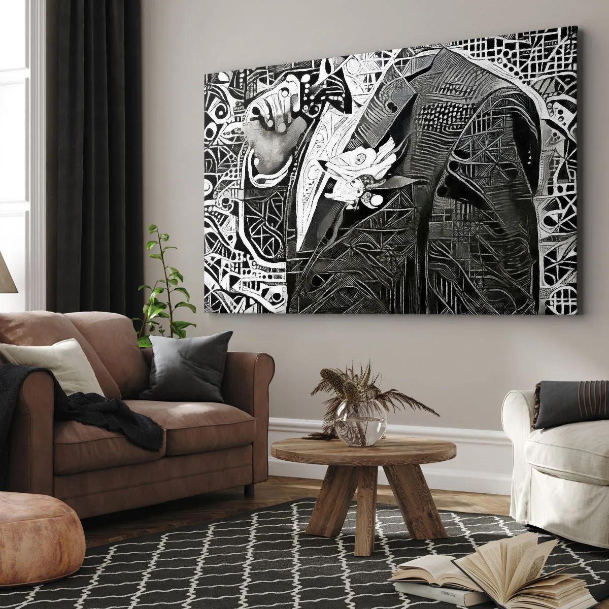 Cuadro sobre lienzo - Impresión de Imagen - Elegante abstracción de un hombre con traje en blanco y negro. - 70x50cm - Solo un hombre aparentemente gris - Decoración de pared moderna para salón y dormitorio ARTTOR