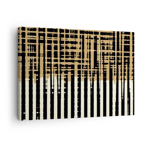Cuadro sobre lienzo - Impresión de Imagen - Líneas abstractas en negro, beige y blanco. - 70x50cm - Abstracción arquitectónica - Decoración de pared moderna para salón y dormitorio ARTTOR