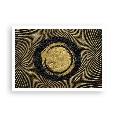 Póster - Composición geométrica en negro y dorado con rayos. - 100x70cm - Composición glamour - Decoración de pared moderna para salón y dormitorio ARTTOR