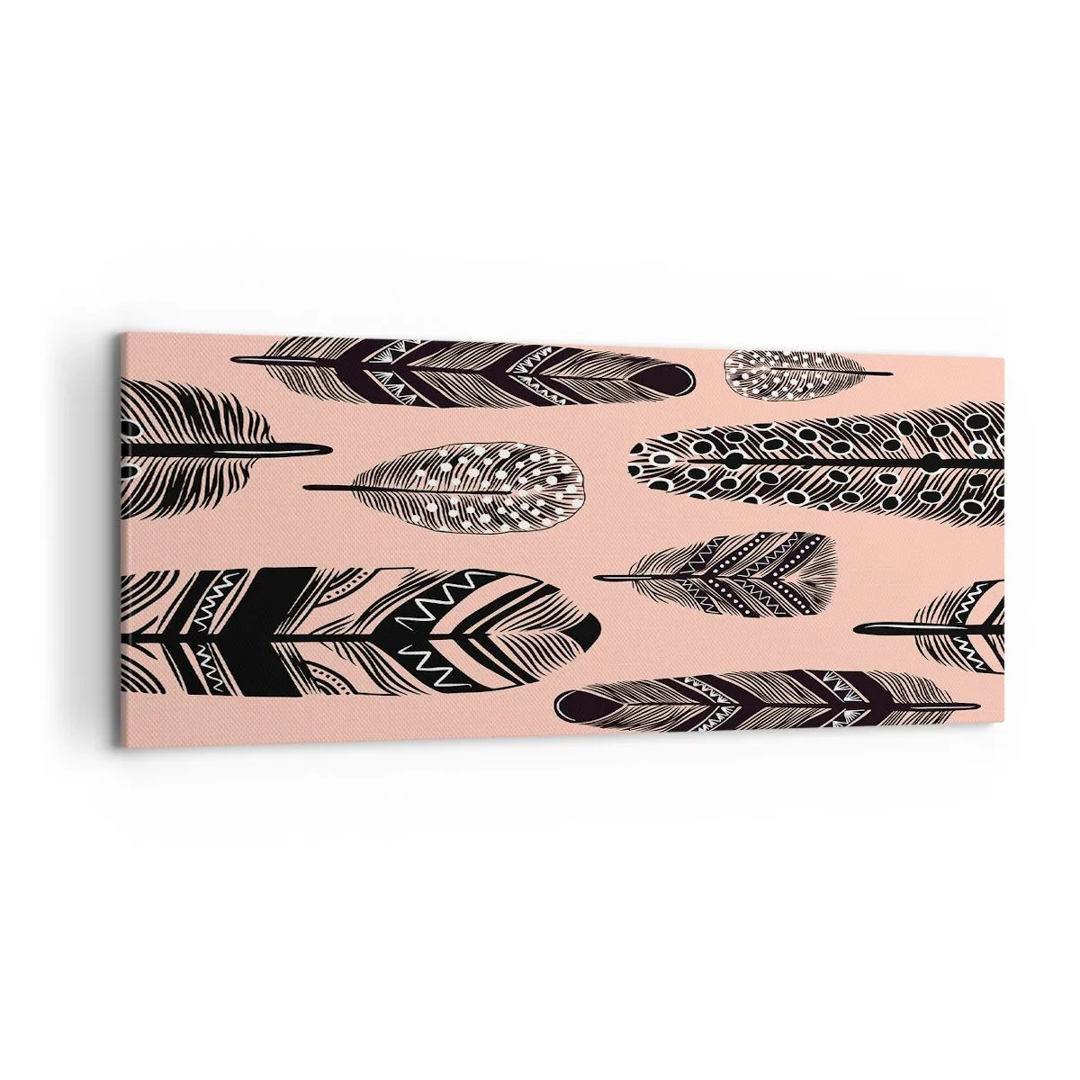 Cuadro sobre lienzo - Impresión de Imagen - Plumas decorativas sobre un fondo claro. - 120x50cm - Una colección india - Decoración de pared moderna para salón y dormitorio ARTTOR