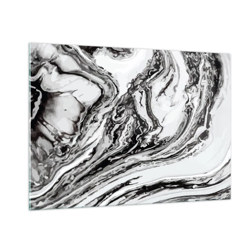 Cuadro sobre vidrio - Impresiones sobre Vidrio - Un patrón abstracto en tonos de blanco y negro que se asemeja a ondas. - 100x70cm - Al principio existía el caos - Decoración de pared moderna para salón y dormitorio ARTTOR
