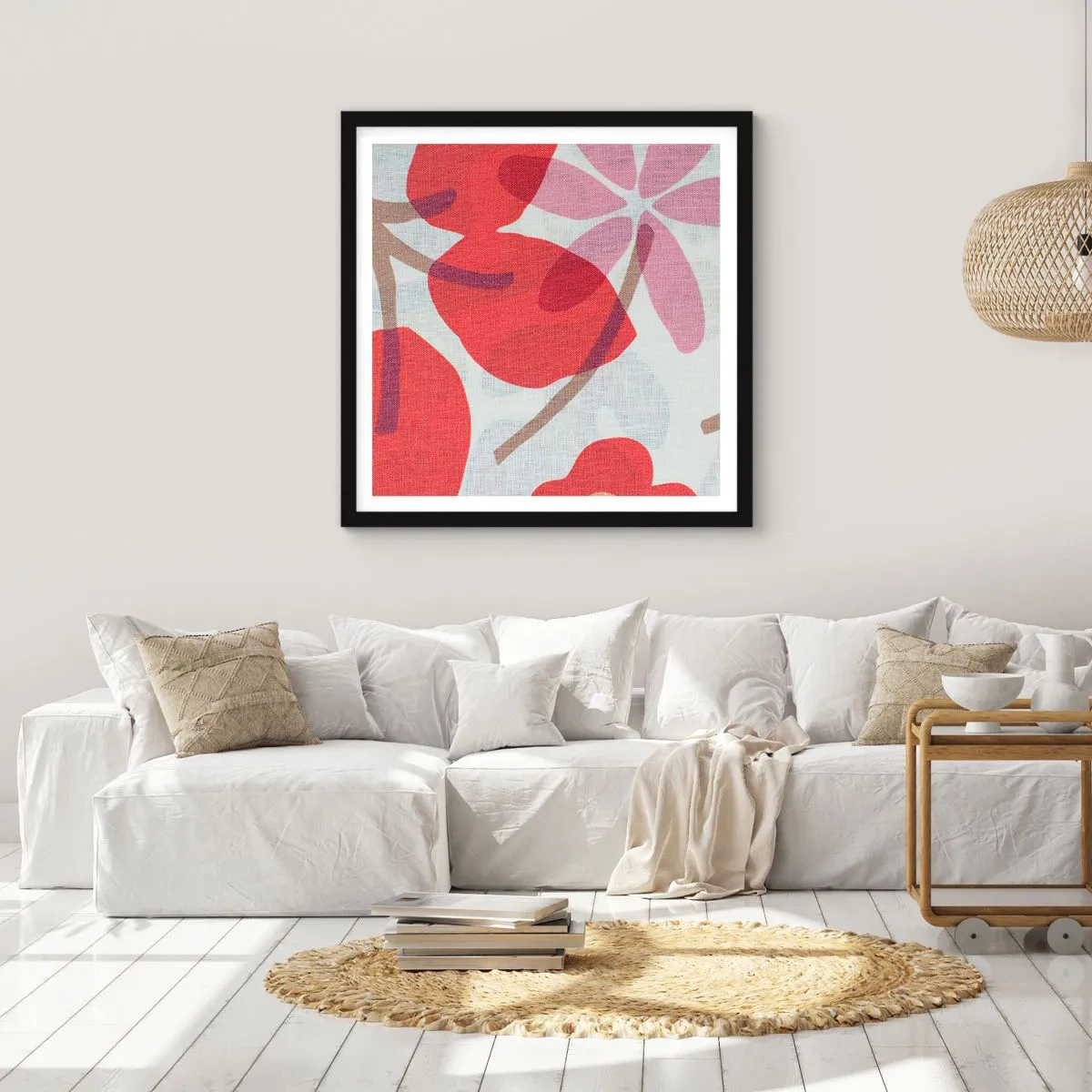 Póster en marco negro - Composición floral en rosa - 30x30 cm