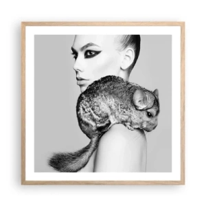 Póster en marco roble claro - Dama con chinchilla - 60x60 cm