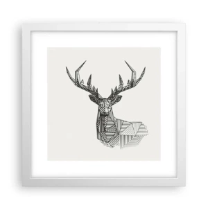 Póster en marco blanco - Ciervo en estilo cubista - 30x30 cm