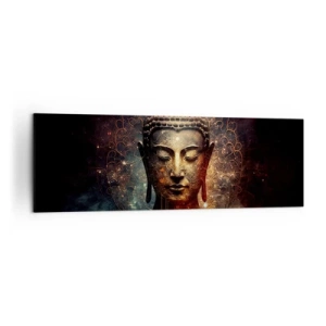 Cuadro sobre lienzo - Impresión de Imagen - Buda dorado sobre un fondo oscuro con adornos. - 160x50cm - Equilibrio espiritual - Decoración de pared moderna para salón y dormitorio ARTTOR