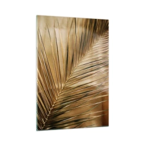 Cuadro sobre vidrio - Impresiones sobre Vidrio - Primer plano de una hoja de palma en tonos marrón dorado. - 50x70cm - Una columnata natural - Decoración de pared moderna para salón y dormitorio ARTTOR