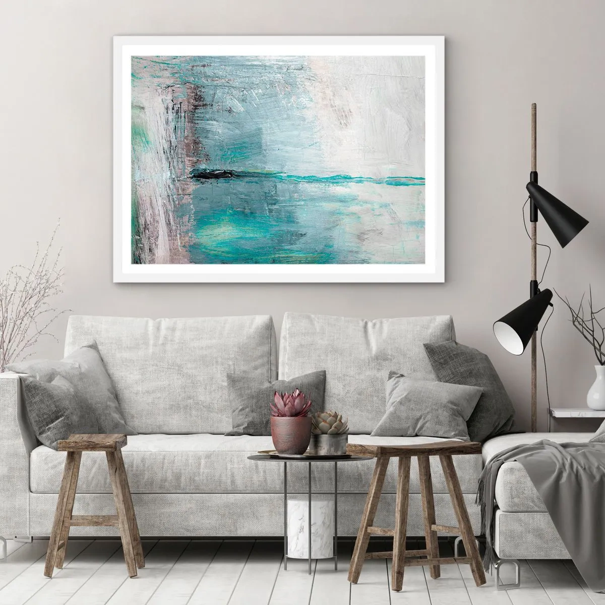 Póster en marco blanco - Horizontalmente sobre el azul - 91x61 cm