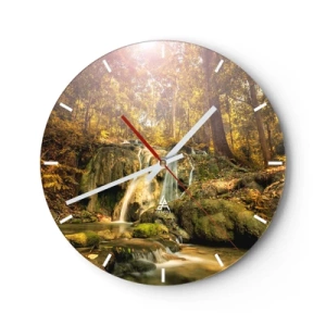 Reloj de pared - Reloj de vidrio - Cascada forestal en verde - 40x40 cm
