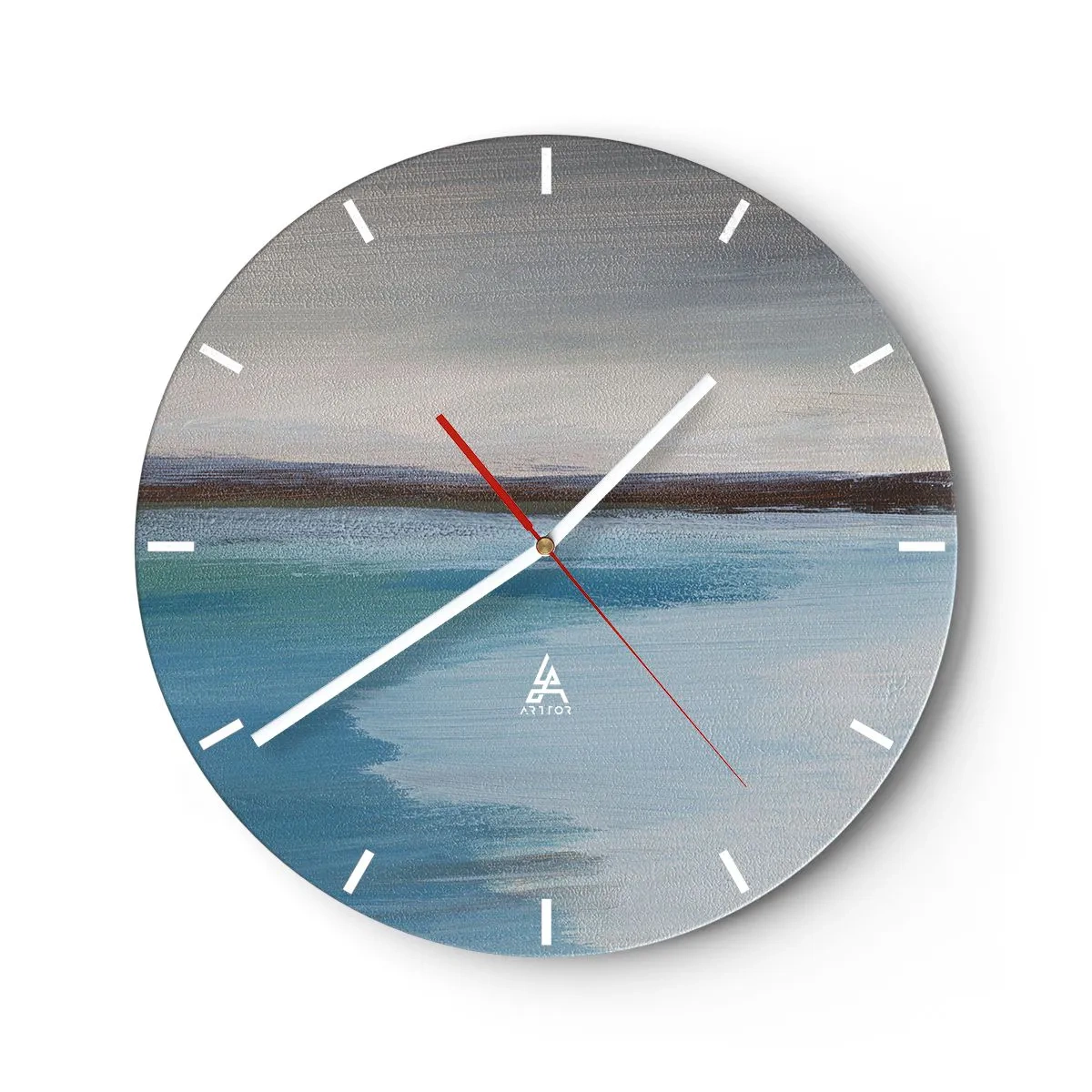 Reloj de pared - Reloj de vidrio - Paisaje abstracto con agua azul y cielo pastel. - 30x30cm - Paisaje horizontal - Decoración de pared moderna para salón, cocina y dormitorio ARTTOR