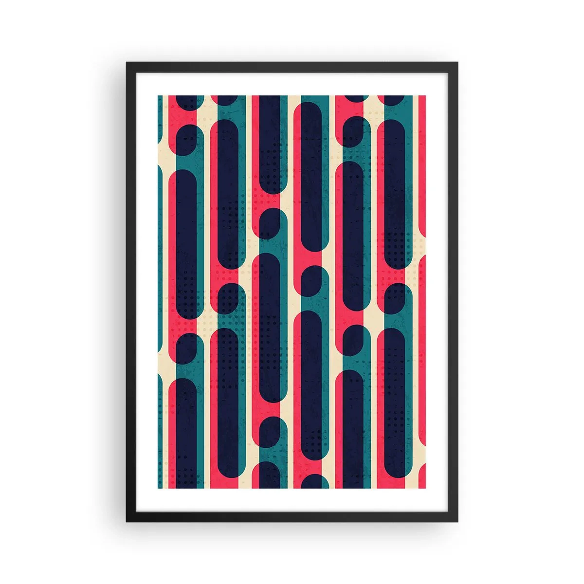 Póster en marco negro - Patrón geométrico en tonos rojos y azules. - 50x70cm - Profundidad y relieve - Decoración de pared moderna para salón y dormitorio ARTTOR