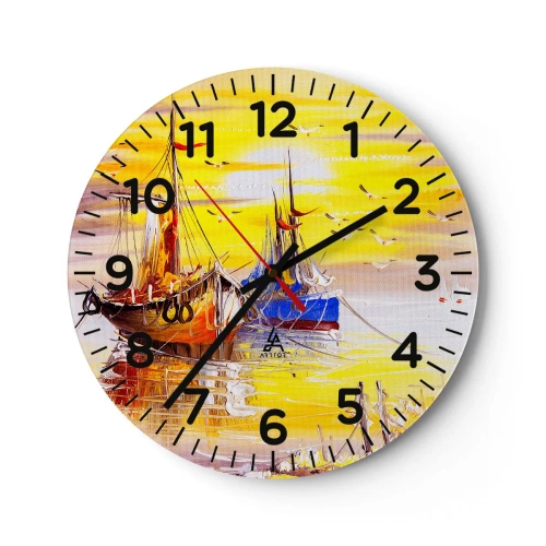 Reloj de pared - Reloj de vidrio - Un merecido descanso en el puerto - 40x40 cm
