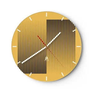 Reloj de pared - Reloj de vidrio - Fondo amarillo con líneas verticales negras que crean un efecto geométrico. - 30x30cm - Cuadrado de opuestos - Decoración de pared moderna para salón, cocina y dormitorio ARTTOR
