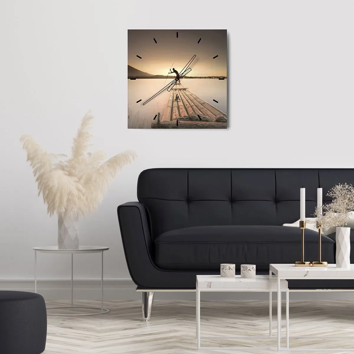 Reloj de pared - Reloj de vidrio - Hombre en una balsa al atardecer - 30x30cm - Antes del descanso - Decoración de pared moderna para salón y dormitorio ARTTOR