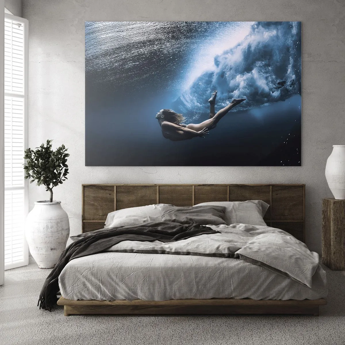 Cuadro sobre vidrio - Impresiones sobre Vidrio - Sirena moderna - 70x50cm - Una sirena contemporánea - Decoración de pared moderna para salón y dormitorio ARTTOR