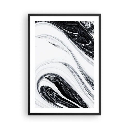 Póster en marco negro - Patrón abstracto en blanco y negro con líneas fluidas. - 50x70cm - Combinando opuestos - Decoración de pared moderna para salón y dormitorio ARTTOR