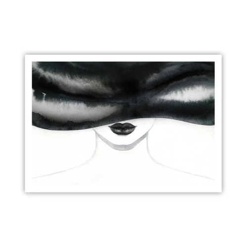 Póster - Un retrato sutil de una mujer con el rostro cubierto en un estilo monocromático. - 100x70cm - Un misterio sensual - Decoración de pared moderna para salón y dormitorio ARTTOR