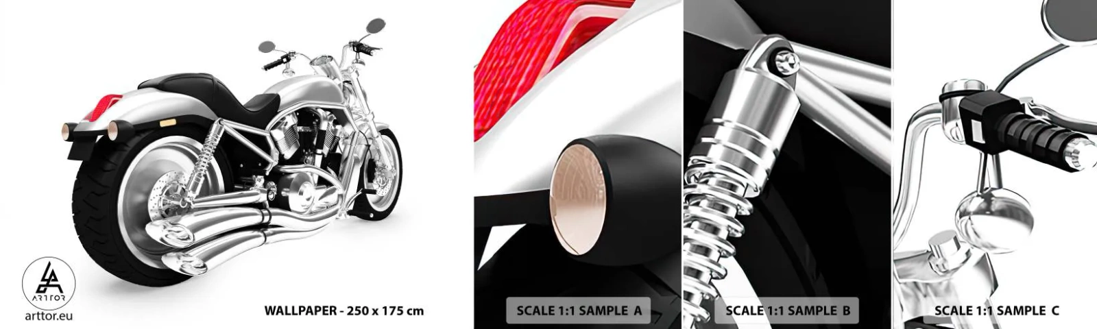 Muestra De Fotomural Standard Eco - Sueño de un coleccionista - Automotor, Moto, Helicóptero - 100x30 cm