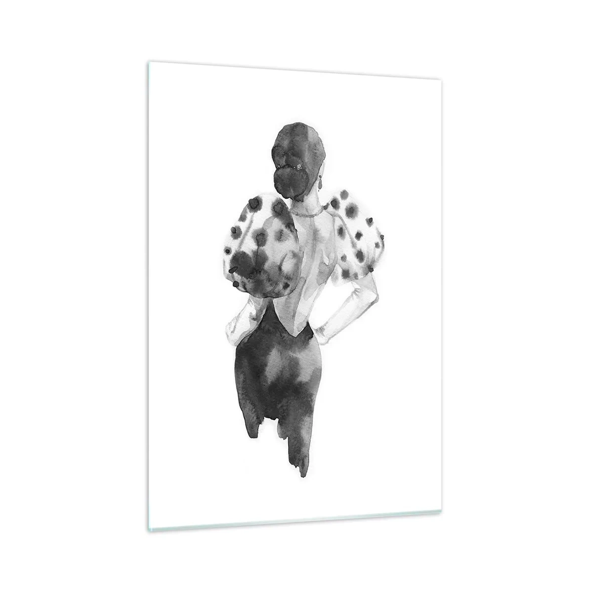 Cuadro sobre vidrio - Impresiones sobre Vidrio - Silueta en blanco y negro de una mujer con un traje elegante. - 50x70cm - Pasa justo por aquí - Decoración de pared moderna para salón y dormitorio ARTTOR