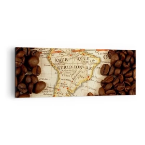 Cuadro sobre lienzo - Impresión de Imagen - Un mapa de Sudamérica rodeado de granos de café. - 140x50cm - ¿De dónde viene el mejor café? - Decoración de pared moderna para salón y dormitorio ARTTOR