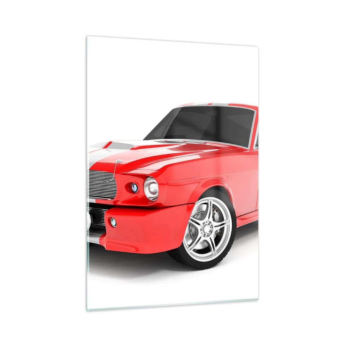 Cuadro sobre vidrio - Impresiones sobre Vidrio - Mustang deportivo clásico rojo - 50x70cm - Mustang veloz como el viento - Decoración de pared moderna para salón y dormitorio ARTTOR