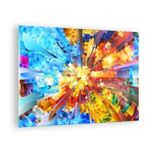 Cuadro sobre vidrio - Impresiones sobre Vidrio - Una explosión abstracta de color en una composición geométrica dinámica. - 70x50cm - In medias res - Decoración de pared moderna para salón y dormitorio ARTTOR