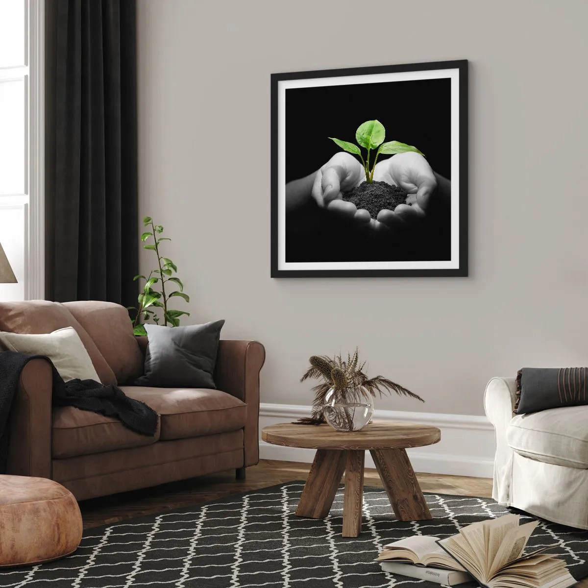 Póster en marco negro - Amo la naturaleza, la protejo - 40x40 cm