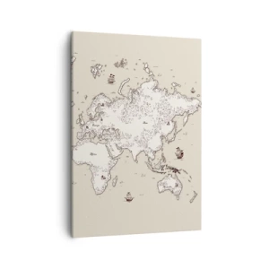 Cuadro sobre lienzo - Impresión de Imagen - Un mapa estilizado del mundo en tonos beige y marrón. - 50x70cm - Un viaje alrededor del mundo - Decoración de pared moderna para salón y dormitorio ARTTOR