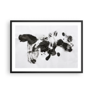 Póster en marco negro - Composición abstracta de manchas negras sobre fondo blanco. - 70x50cm - ¿Un método en la locura? - Decoración de pared moderna para salón y dormitorio ARTTOR