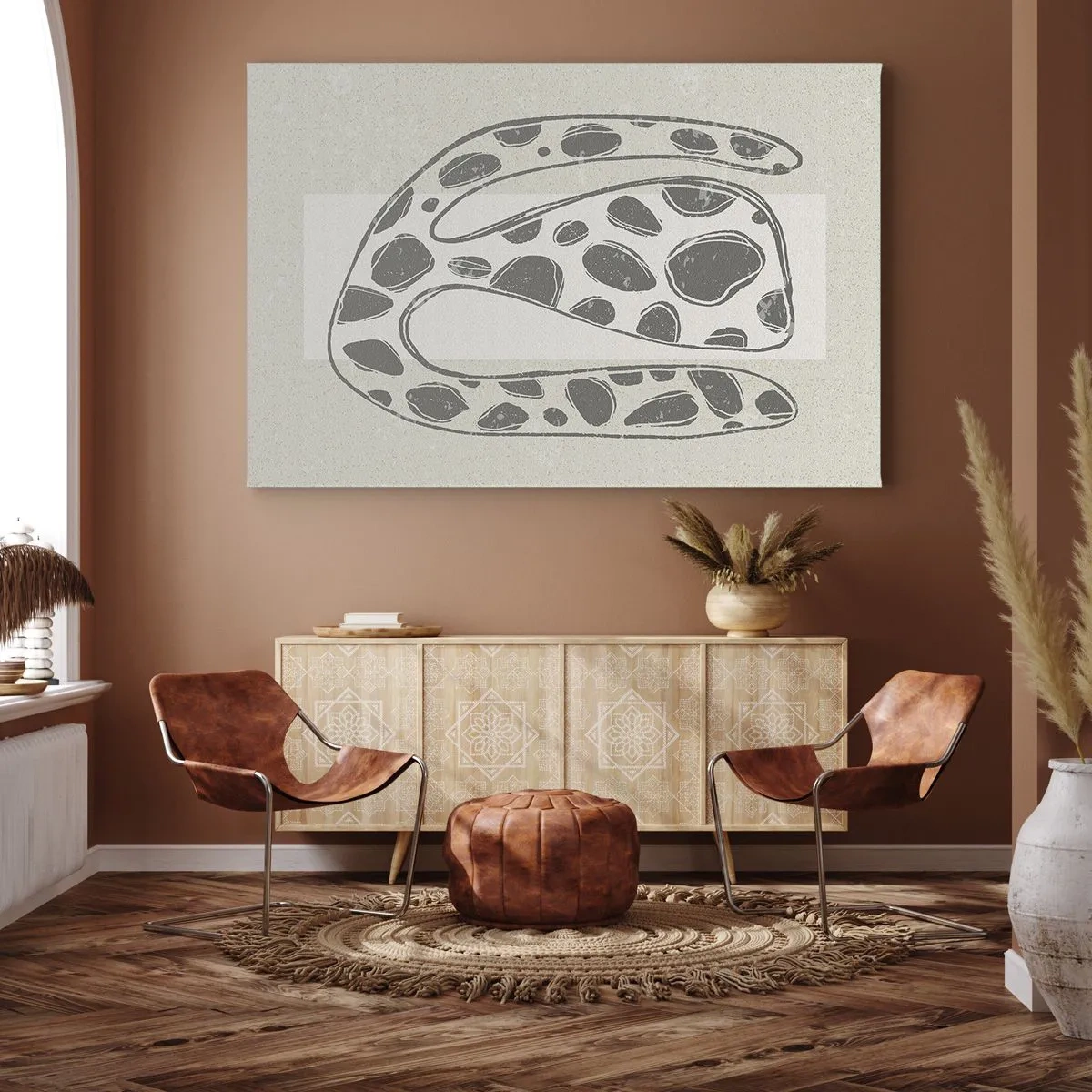 Cuadro sobre lienzo - Impresión de Imagen - Patrón orgánico abstracto en tonos de gris - 100x70cm - Una criatura extraña - Decoración de pared moderna para salón y dormitorio ARTTOR