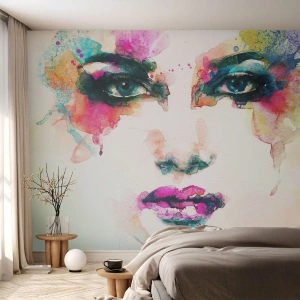 Fotomural personalizado Premium Canvas - Retrato en arco iris - Abstracción, cara de mujer, Pedazo