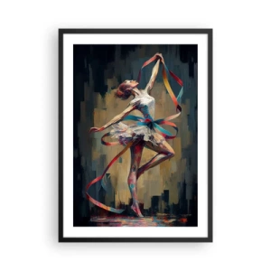 Póster en marco negro - Una bailarina en una pose dinámica con cintas de colores. - 50x70cm - Baile con lazo - Decoración de pared moderna para salón y dormitorio ARTTOR