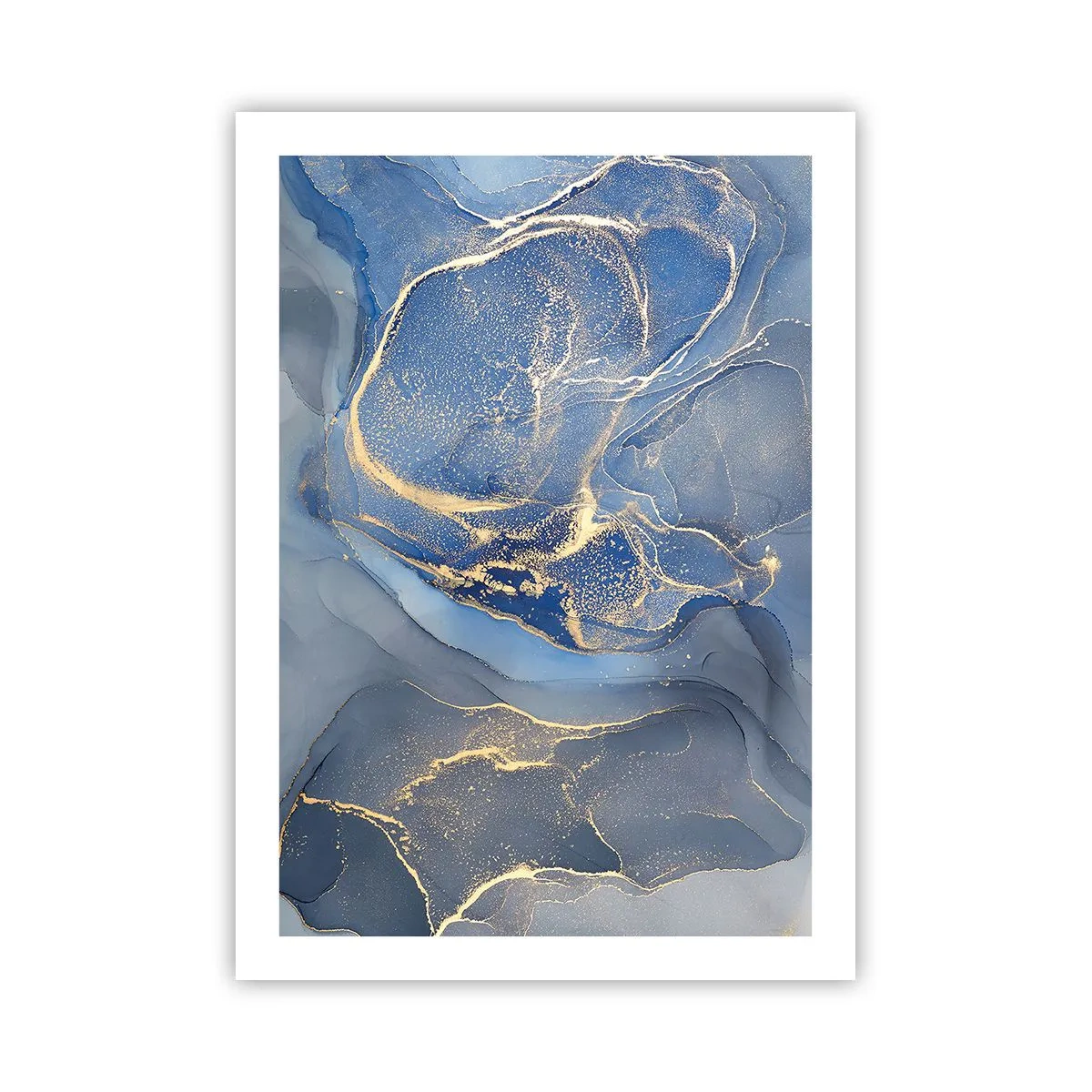 Póster - Manchas abstractas en tonos azules y dorados - 50x70cm - Polvo de oro - Decoración de pared moderna para salón y dormitorio ARTTOR