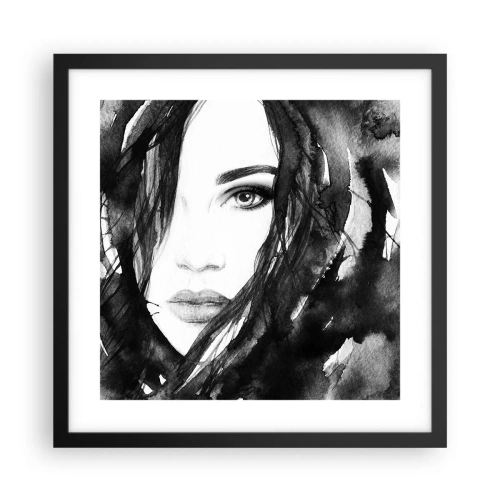 Póster en marco negro - Retrato de una dama en blanco y negro - 40x40 cm