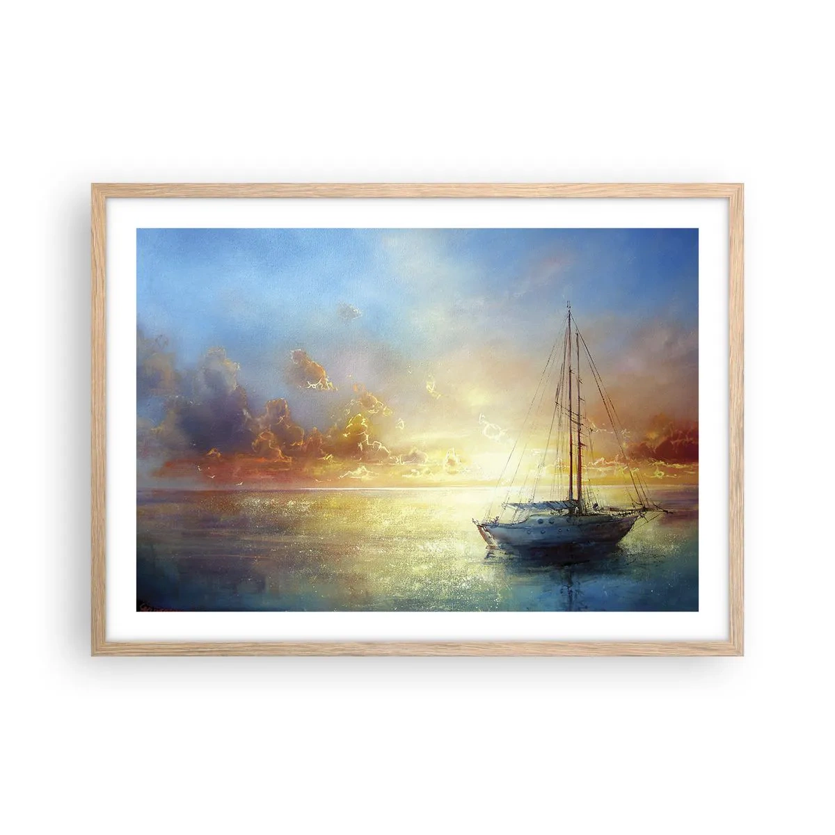 Póster en marco roble claro - En una bahía dorada - 70x50 cm