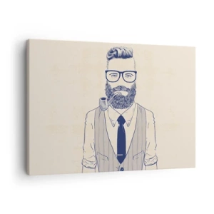 Cuadro sobre lienzo - Impresión de Imagen - Hombre estilizado con barba, pipa y gafas. - 70x50cm - Alegre, masculino y a la moda - Decoración de pared moderna para salón y dormitorio ARTTOR