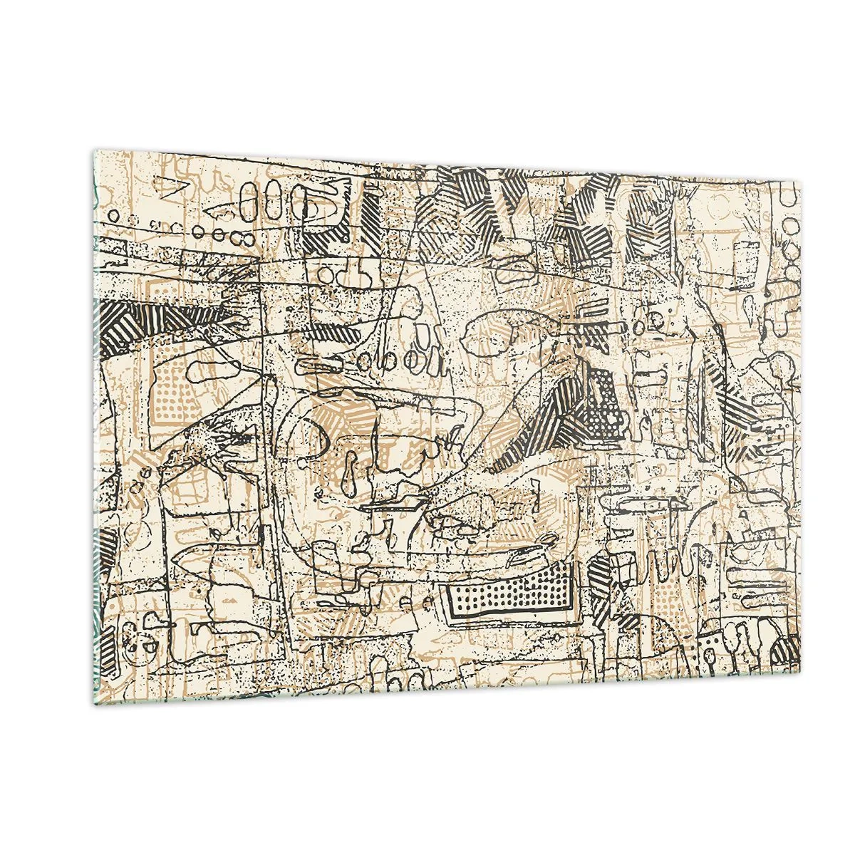 Cuadro sobre vidrio - Impresiones sobre Vidrio - Una estructura abstracta compleja con patrones geométricos y esquemáticos. - 120x80cm - A la espera de ser descifrado - Decoración de pared moderna para salón y dormitorio ARTTOR