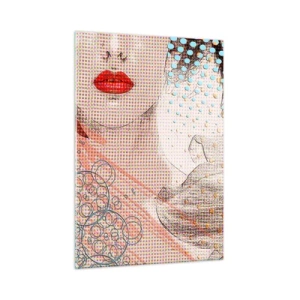 Cuadro sobre vidrio - Impresiones sobre Vidrio - Ilustración de un retrato de una mujer con una flor al fondo en estilo pop art. - 50x70cm - Heroína de cómic - Decoración de pared moderna para salón y dormitorio ARTTOR