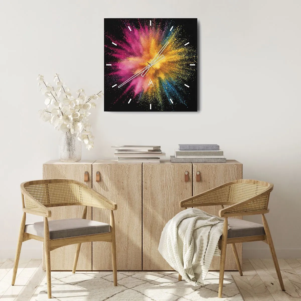 Reloj de pared - Reloj de vidrio - El nacimiento de los colores - 40x40 cm
