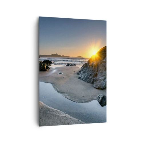 Cuadro sobre lienzo - Impresión de Imagen - Atardecer pintoresco en una playa rocosa - 70x100cm - Sin tocar por la mano del hombre - Decoración de pared moderna para salón y dormitorio ARTTOR