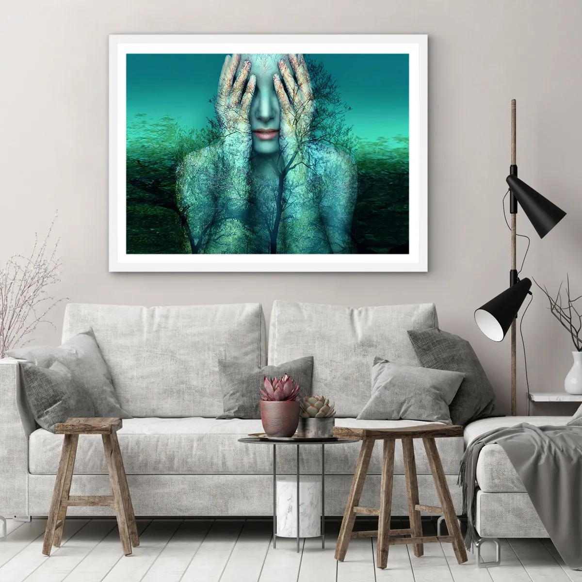 Póster en marco blanco - Sumergida en azul - 70x50 cm
